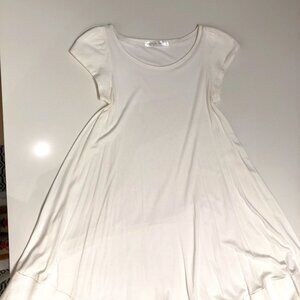 Kourbela Knitwear Scoop Neck Cap Sleeve Flowy Dress in White Size S